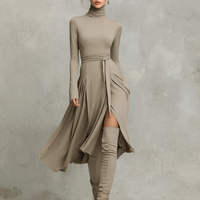 Women’s Elegant Figure-flattering Long Sleeves Knit Blend Midi Dress MDA2446G6I
