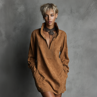 Women's V-neck Suede Embossed Long-sleeved Casual Dress MDA0483K5AN