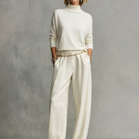 Women's Ivory Soft Knit Turtleneck with Oversized Silhouette & High Neck, Contemporary Effortless-Chic Style Top MDA1522K5I