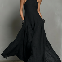 Women's Minimalist Linen Blend Halter Neck Sleeveless Maxi Dress MDZ2210A0Y