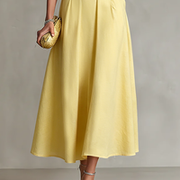 Women's Yellow Linen Dress With One-Shoulder Neckline & Fitted Waist, Timeless Elegant-Chic Style Dress MDZ2630B3I