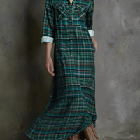 Women's Plaid Print Long-sleeved Shirt Maxi Dress MDA0514L8Y