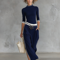 Women's Sports Half-high-neck Long-sleeved T-shirt Drawstring Wide-leg Pants Two-piece Set MDA2569G9Y