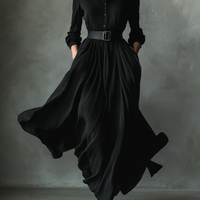 Women's Black Blend Textured Pleated Vintage Maxi Dress MDA0859H8T