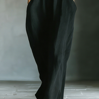 Women's Black Cotton Blend Fabric Oversized Kimono-Sleeve Maxi Dress With Pockets MDZ0577A3T