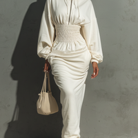 Women's Minimalist Waist Shirring Hooded Sweatshirt Maxi Dress MDA1965L4Y