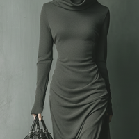 Women's Dark Grey High Elastic Knitted Hooded Maxi Dress MDA1303J1T