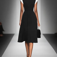 Women's Colorblock Square Neck Cap Shoulder Sleeve Waist Midi Dress MDA2447F4Y