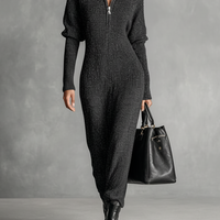 Women's Minimalist Solid Color Zipper Neck Knitted Maxi Dress MDA1633J4Y