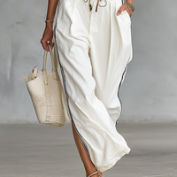 Women's Sports Half-high-neck Long-sleeved T-shirt Drawstring Wide-leg Pants Two-piece Set MDA2569G9Y