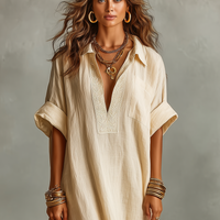 Women's Minimalist Loose-fitting Embroidered Short-sleeved Maxi Dress MDZ0656A6Y