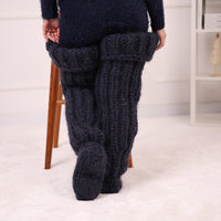 Long Chunky Knit Boot Socks, Over Knee Mohair and Wool Leg Warmers T2180