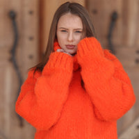 One available in size 3XL, Neon Orange Alpaca Sweater, 15 Strand Knit Turtleneck T2215