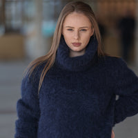 Baby Suri Alpaca Sweater, Fluffy Texture, Hand Knitted Turtleneck, Soft Warm Knit Fit T2218