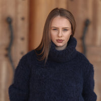 Baby Suri Alpaca Sweater, Fluffy Texture, Hand Knitted Turtleneck, Soft Warm Knit Fit T2218