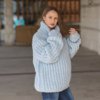 One available in size 7XL,Blue Alpaca Sweater, 15 Strand English Rib Knit, Oversized Fit T2221
