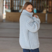One available in size 7XL,Blue Alpaca Sweater, 15 Strand English Rib Knit, Oversized Fit T2221