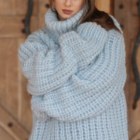 Blue Alpaca Sweater, 15 Strand English Rib Knit, Oversized Fit T2221
