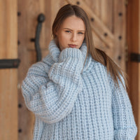 Blue Alpaca Sweater, 15 Strand English Rib Knit, Oversized Fit T2221