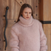 Kid Mohair Turtleneck Sweater, 10 Strand Knit, Fluffy Texture, Hand Knitted Soft Fit T2216