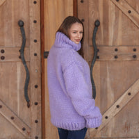 Purple Alpaca Sweater, 20 Strand Knit, Hand Knitted Fluffy Texture, Chunky Turtleneck Fit T2219