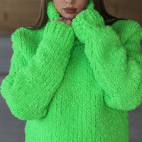 One available in size 4XL, Neon Green Chunky Sweater, Boucle Alpaca Wool Blend T2213