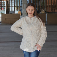 One available in size 2XL , Baby Alpaca Cardigan, Hand Knit Cable Zip Sweater T2210