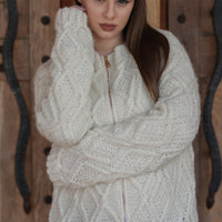 One available in size 2XL , Baby Alpaca Cardigan, Hand Knit Cable Zip Sweater T2210