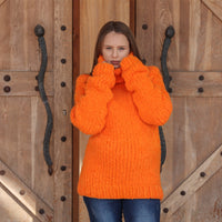 One available in size 2XL, Neon Orange Turtleneck Sweater ,Boucle Alpaca Wool T2214