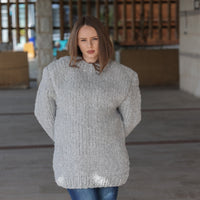 Alpaca Wool Sweater, Hand Knit Boucle Knit, Chunky Crewneck, Grey Relaxed Fit T2211