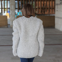 Alpaca Wool Sweater, Hand Knit Boucle Knit, Chunky Crewneck, Grey Relaxed Fit T2211