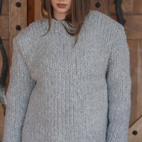 Alpaca Wool Sweater, Hand Knit Boucle Knit, Chunky Crewneck, Grey Relaxed Fit T2211