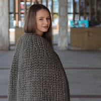 Wool Poncho, English Rib Cape, Fringe Hem Wrap T2205