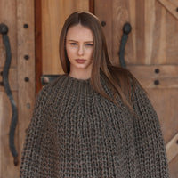 Wool Poncho, English Rib Cape, Fringe Hem Wrap T2205