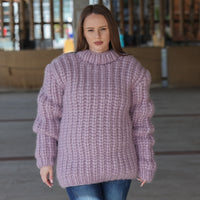Purple Alpaca Sweater, 30 Strand English Rib Knit, Hand Knitted Fluffy Texture T2220