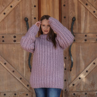 Purple Alpaca Sweater, 30 Strand English Rib Knit, Hand Knitted Fluffy Texture T2220