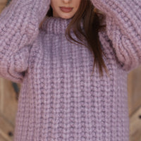 Purple Alpaca Sweater, 30 Strand English Rib Knit, Hand Knitted Fluffy Texture T2220