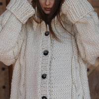 Long Wool Cardigan, Cable Knit Duster, Hand Knit Button Front T2207