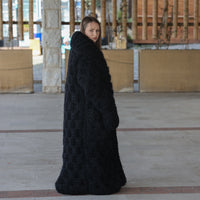 25-Strand Mohair Cardigan with Oversized Collar and Honeycomb Knit Coat T2206