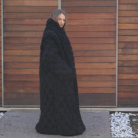 25-Strand Mohair Cardigan with Oversized Collar and Honeycomb Knit Coat T2206