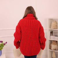 One available in size 5XL, Red Alpaca Sweater, Chunky English Rib Knit, Hand Knitted Turtleneck Pullover T2230