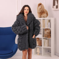25 Strand Mohair Cardigan Coat, Extra Chunky Zip Sweater, Oversized Heavy Knit Jacket T2238