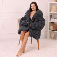 25 Strand Mohair Cardigan Coat, Extra Chunky Zip Sweater, Oversized Heavy Knit Jacket T2238