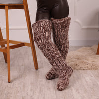 Long Chunky Knit Boot Socks, Over Knee Mohair and Wool Leg Warmers T2132