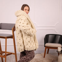 Extra Chunky Wool Cardigan , Hand Knitted 10 Strands Heavy Honeycomb Knit Jacket T2133