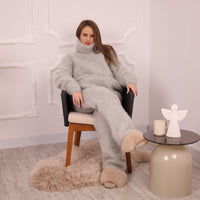 Kid Mohair Sweater and Pants Set, Fluffy Knit, Oversized Loungewear T2135