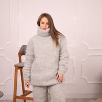 Kid Mohair Sweater and Pants Set, Fluffy Knit, Oversized Loungewear T2135