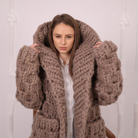 Extra Chunky Wool Cardigan , Hand Knitted 10 Strands Heavy Honeycomb Knit Jacket T2152