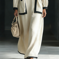 Women's Beige Cotton And Linen Blend Square-Neck Maxi Dress With Black Trim & Oversized Pockets MDZ1507A0T