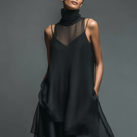 Women's Minimalist Imitation Acetate Slip Dress Paired With A Chiffon Overlay Maxi Dress MDZ2702A3Y